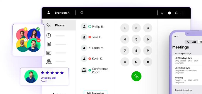NFON Cloud Telephony applications shown across desktop and mobile devices